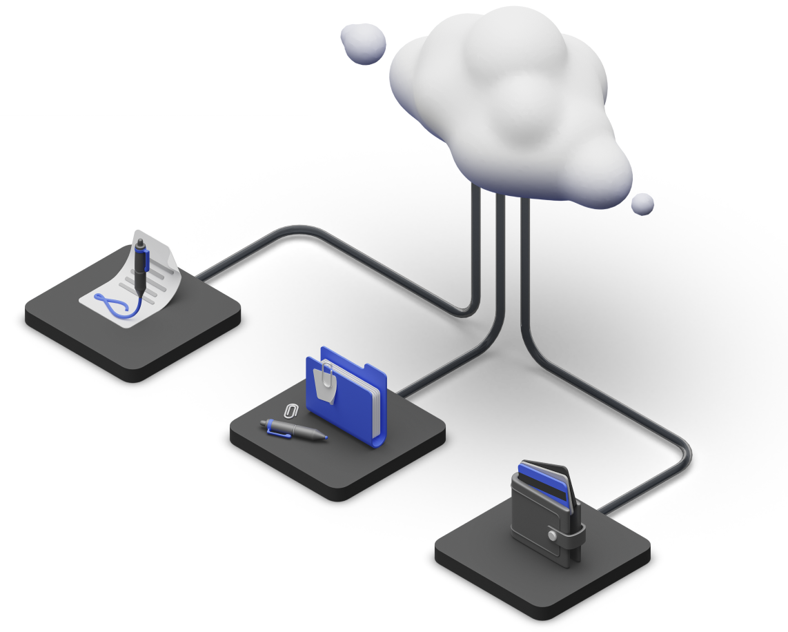 3 rectangles connected with cloud
